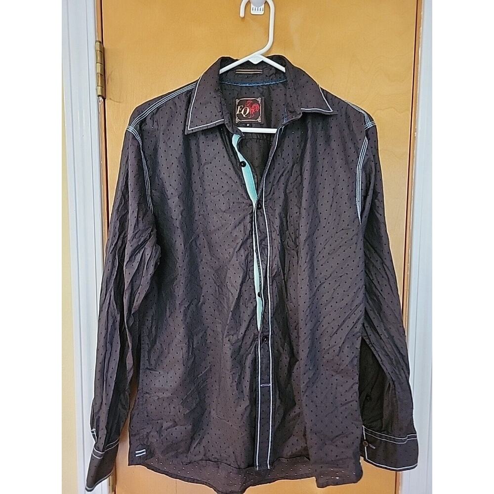 EQ Shirt Men's Medium Brown Rooster Button Front Long Sleeve Nice Cotton